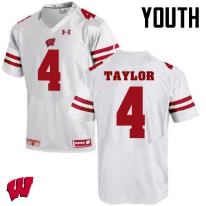 #84 A.J. Taylor Badgers Youth Football Jerseys White