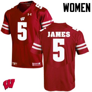 #5 Chris James Wisconsin Women Embroidery Jersey Red