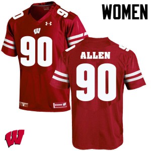 #90 Connor Allen Wisconsin Badgers Women NCAA Jerseys Red