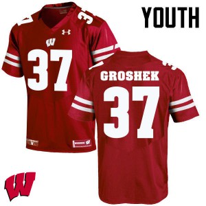 #37 Garrett Groshek Wisconsin Badgers Youth Embroidery Jersey Red