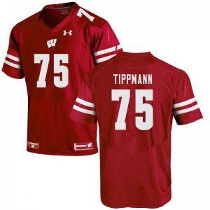 #75 Joe Tippmann Wisconsin Badgers Men Official Jerseys Red