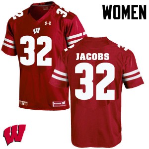 #32 Leon Jacobs Badgers Women University Jerseys Red
