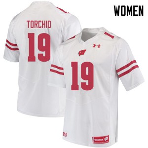 #19 John Torchio Wisconsin Badgers Women Stitched Jersey White