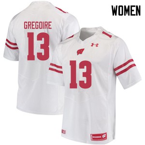 #13 Mike Gregoire University of Wisconsin Women Football Jerseys White