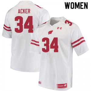 #34 Jackson Acker Wisconsin Badgers Women Football Jerseys White