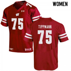 #75 Joe Tippmann Wisconsin Badgers Women High School Jersey Red
