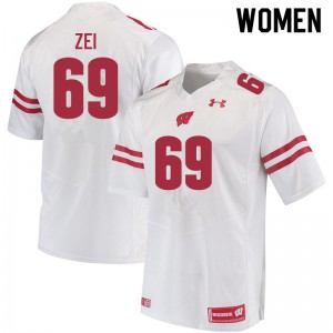 #69 Zach Zei Wisconsin Badgers Women University Jerseys White