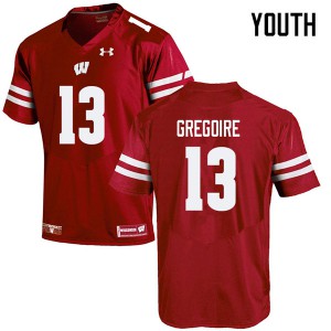 #13 Mike Gregoire University of Wisconsin Youth Football Jersey Red