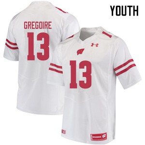 #13 Mike Gregoire Badgers Youth Player Jersey White