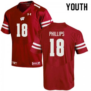 #18 Cam Phillips Badgers Youth Official Jerseys Red