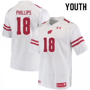 #18 Cam Phillips Wisconsin Badgers Youth Stitch Jerseys White