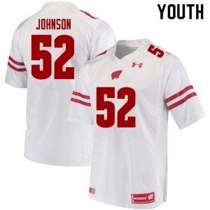 #52 Kaden Johnson Wisconsin Badgers Youth Player Jersey White