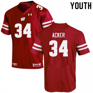 #34 Jackson Acker University of Wisconsin Youth Stitch Jerseys Red