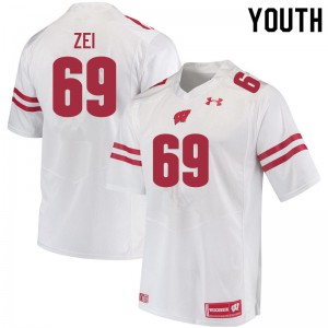 #69 Zach Zei Wisconsin Badgers Youth Official Jerseys White
